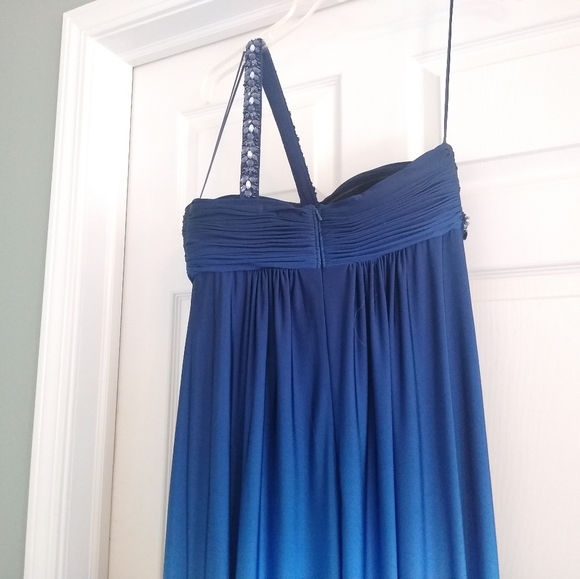 Cache Royal Blue Ombre One Shoulder Prom Dress with Beautiful Bead Detailing. - Picture 2 of 8